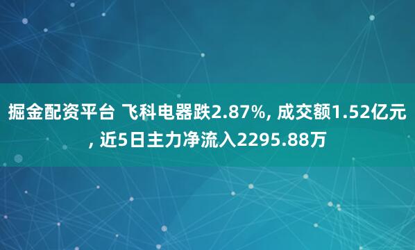 掘金配资平台 飞科电器跌2.87%, 成交额1.52亿元, 近5日主力净流入2295.88万
