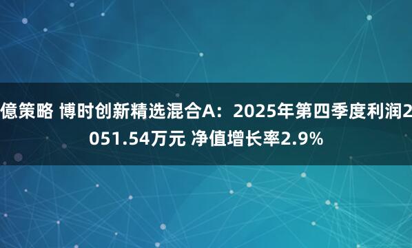 億策略 博时创新精选混合A：2025年第四季度利润2051.54万元 净值增长率2.9%