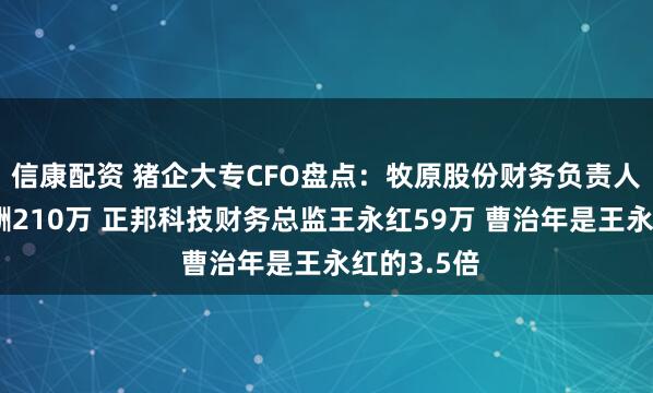 信康配资 猪企大专CFO盘点：牧原股份财务负责人曹治年薪酬210万 正邦科技财务总监王永红59万 曹治年是王永红的3.5倍